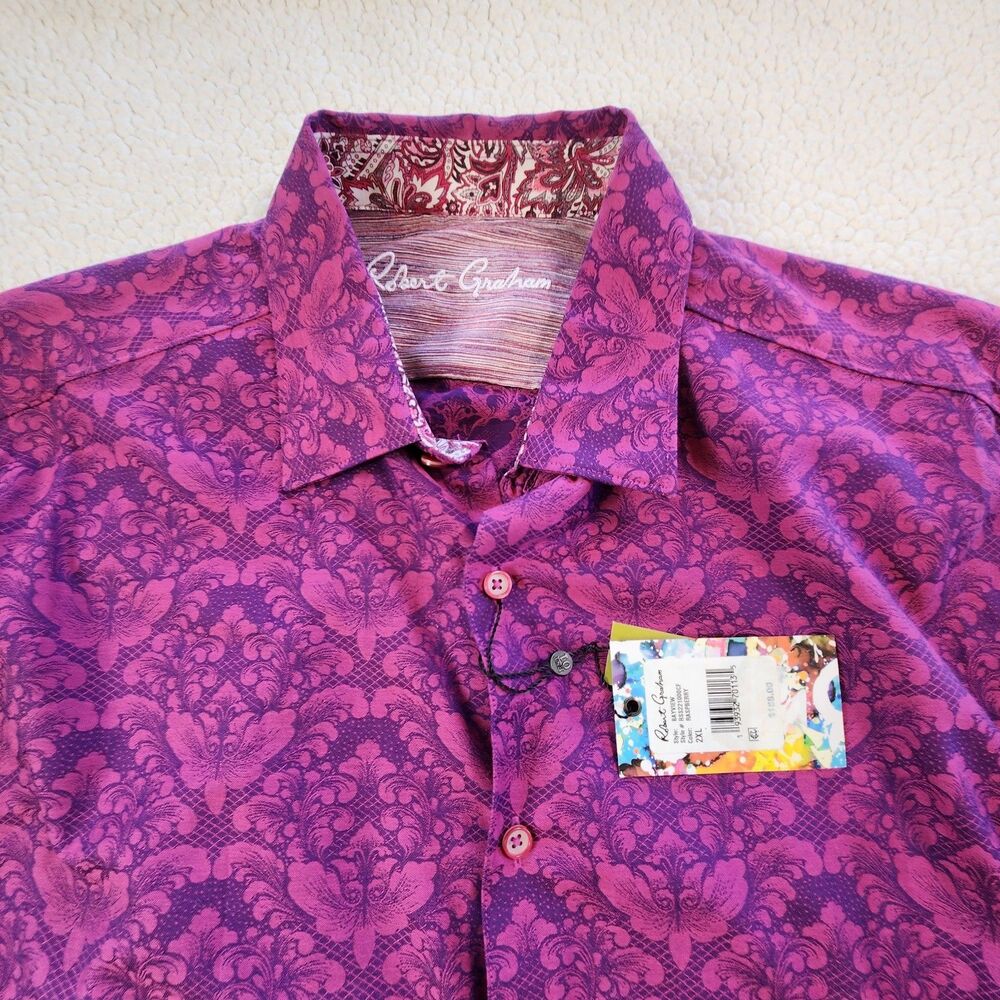 Robert Graham Men's 2XL Raspberry Damask Jacquard Long Sleeve Button-Down Shirt